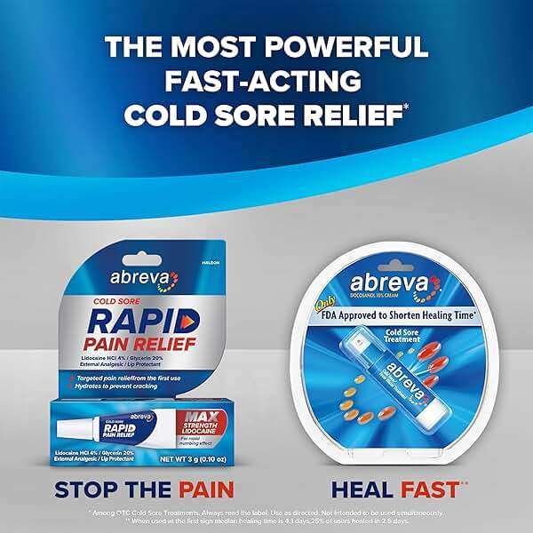 Bundle of Abreva Cold Sore Treatment Rapid Pain Relief Cream - 1 Tube, 3 Grams + Abreva 10 Percent Docosanol Cold Sore Treatment, Treats Your Fever Blister in 2.5 Days - 0.07 oz Pump - Image 7
