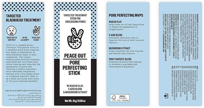 PEACE OUT Pore Perfecting Stick With Kaolin Clay to Clear Clogged Pores, Exfoliating Face Cleanser with Glycolic and Salicylic Acids, Draw Out Dirt & Oil (0.53 oz) - Image 2