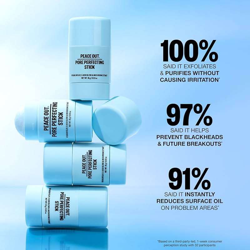 PEACE OUT Pore Perfecting Stick With Kaolin Clay to Clear Clogged Pores, Exfoliating Face Cleanser with Glycolic and Salicylic Acids, Draw Out Dirt & Oil (0.53 oz) - Image 4