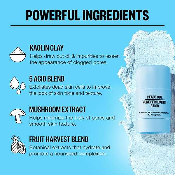 PEACE OUT Pore Perfecting Stick With Kaolin Clay to Clear Clogged Pores, Exfoliating Face Cleanser with Glycolic and Salicylic Acids, Draw Out Dirt & Oil (0.53 oz) - Image 6