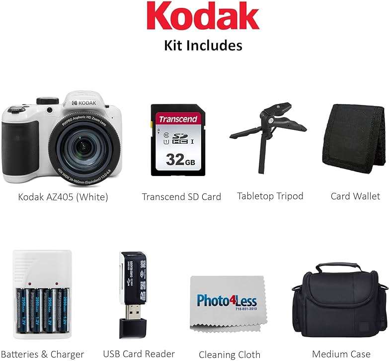 Kodak PIXPRO AZ405 Digital Camera (White) Bundle with 32GB SD Memory Card + Case + Memory Card Wallet + Batteries + Accessories (8 Items) - Image 5