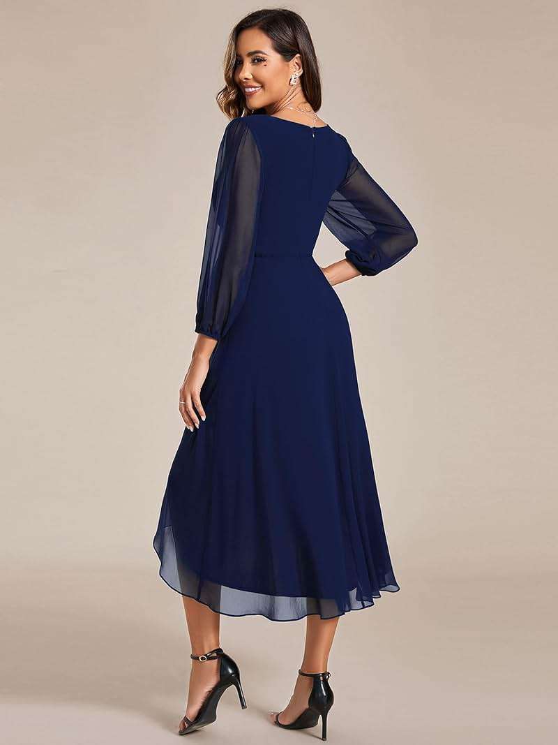 Ever-Pretty Women's Chiffon V Neck Long Sleeves A-Line Midi Length Wedding Guest Dress Cocktail Party Formal Dresses 01926 - Image 2
