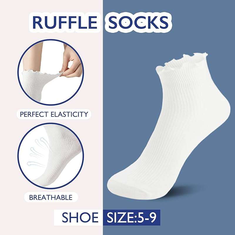 Hstyle 6 Pairs of Ruffle Socks Women, Cute Ruffle Ankle Socks - Image 2