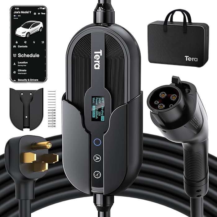 Tera Electric Vehicle Charger for Tesla: Level 1 & 2 J1772 32A 8A 110V 240V ETL Energy Star Wall Connector Dual Use EV Portable NEMA 14-50 & 5-15 Wi-Fi Enabled 25FT Cable with Holder P01 - Image 1