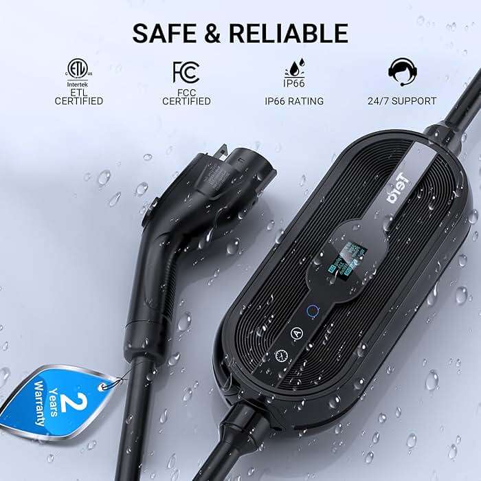 Tera Electric Vehicle Charger for Tesla: Level 1 & 2 J1772 32A 8A 110V 240V ETL Energy Star Wall Connector Dual Use EV Portable NEMA 14-50 & 5-15 Wi-Fi Enabled 25FT Cable with Holder P01 - Image 3