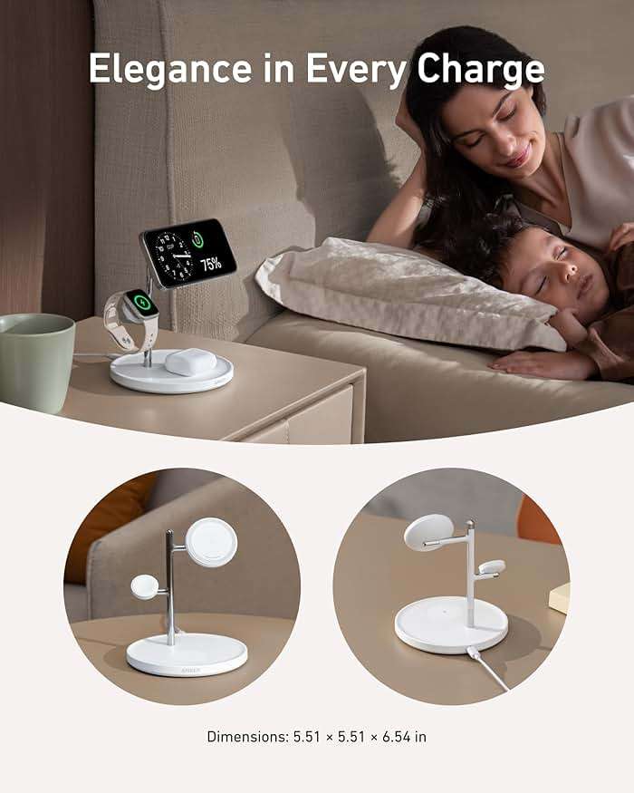 Anker MagSafe Charger Stand Compatible, iPhone 17 MagGo 3 in 1 Wireless Charging Station,Qi2 Certified 15W Wireless Charger, Desk Accessory, for iPhone 15/14/13/12 Series Apple Watch, AirPods - Image 5