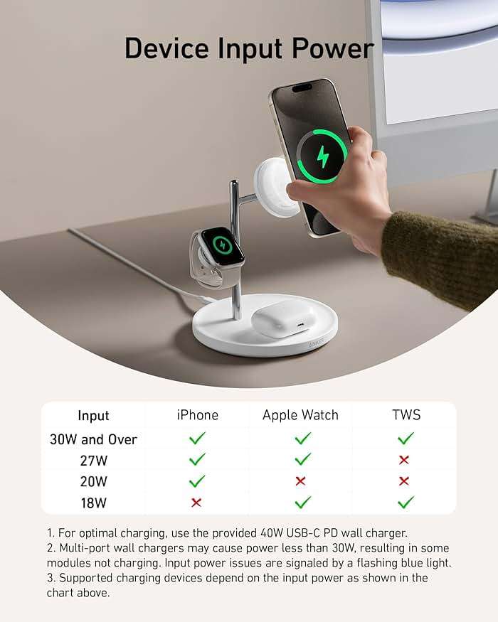 Anker MagSafe Charger Stand Compatible, iPhone 17 MagGo 3 in 1 Wireless Charging Station,Qi2 Certified 15W Wireless Charger, Desk Accessory, for iPhone 15/14/13/12 Series Apple Watch, AirPods - Image 7