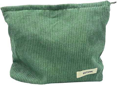 GUTGNK Corduroy Ladies Cosmetic Bag, Large Capacity Canvas Cosmetic Bag Travel Toiletry Bag Accessories Organizer, Grass Green - Image 1