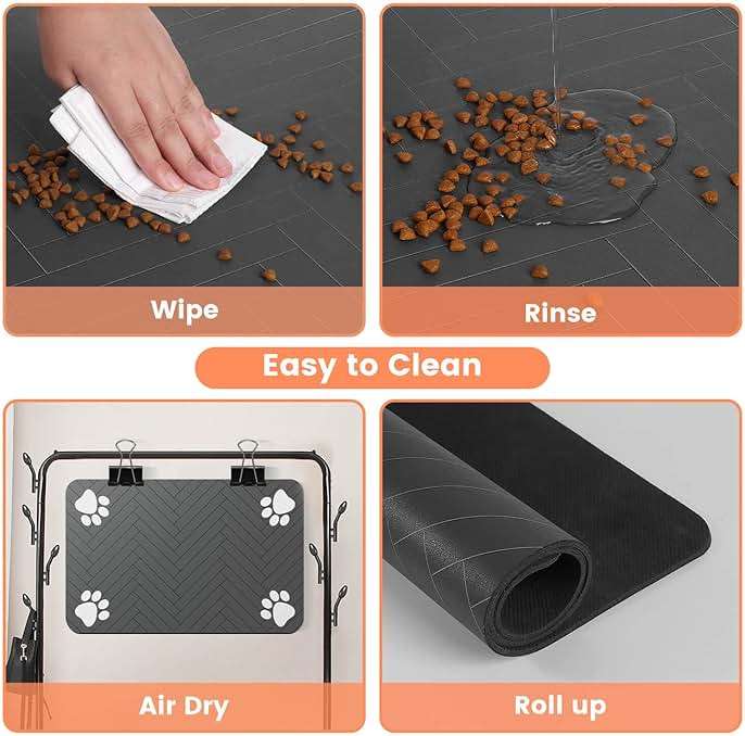 Pet Feeding Mat-Absorbent Pet Placemat for Food and Water Bowl, with Waterproof Rubber Backing, Quick Dry Water Dispenser Mat for Dog and Cat (20"x12", Striped Dark Gray) - Image 4
