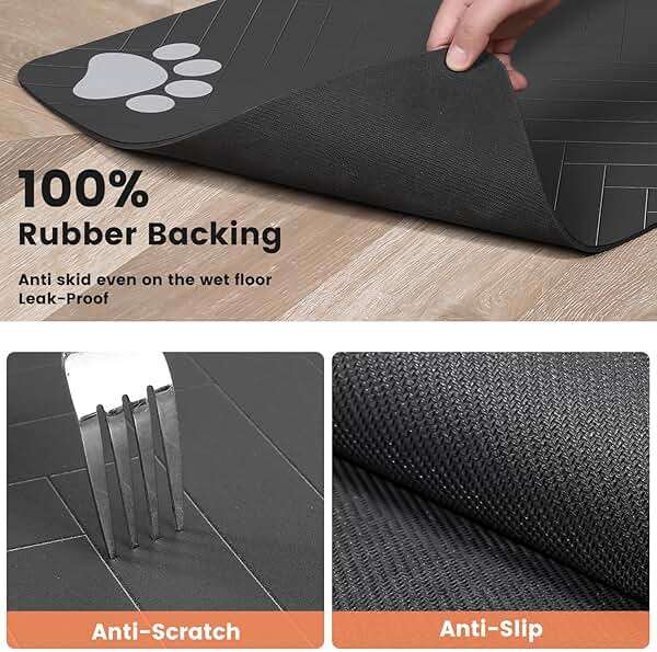 Pet Feeding Mat-Absorbent Pet Placemat for Food and Water Bowl, with Waterproof Rubber Backing, Quick Dry Water Dispenser Mat for Dog and Cat (20"x12", Striped Dark Gray) - Image 5