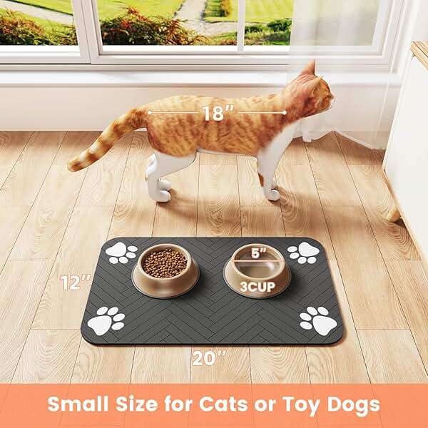 Pet Feeding Mat-Absorbent Pet Placemat for Food and Water Bowl, with Waterproof Rubber Backing, Quick Dry Water Dispenser Mat for Dog and Cat (20"x12", Striped Dark Gray) - Image 9