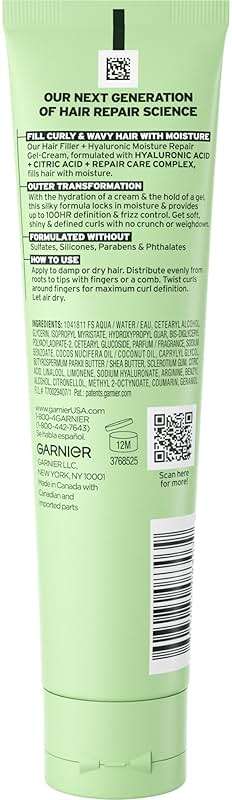 Garnier Fructis Hair Filler Moisture Repair Gel-Cream, Hair Gel for Curls and Waves with Hyaluronic Acid, 5.1 Fl Oz, 1 Count - Image 2