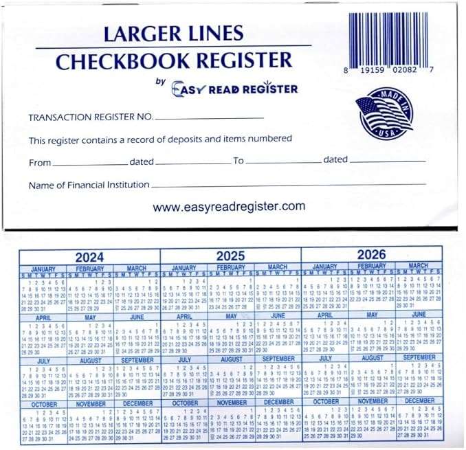 Larger Lines Checkbook Registers, Made in The USA, Wider Lines Low Vision Large Print (24-25-26 Calendars, 10) - Image 4
