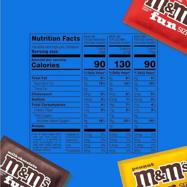 M&M'S Milk Chocolate, Peanut & Peanut Butter Fun Size Variety Pack, Party Size, 19.41 Oz Bulk Candy Bag - Image 2