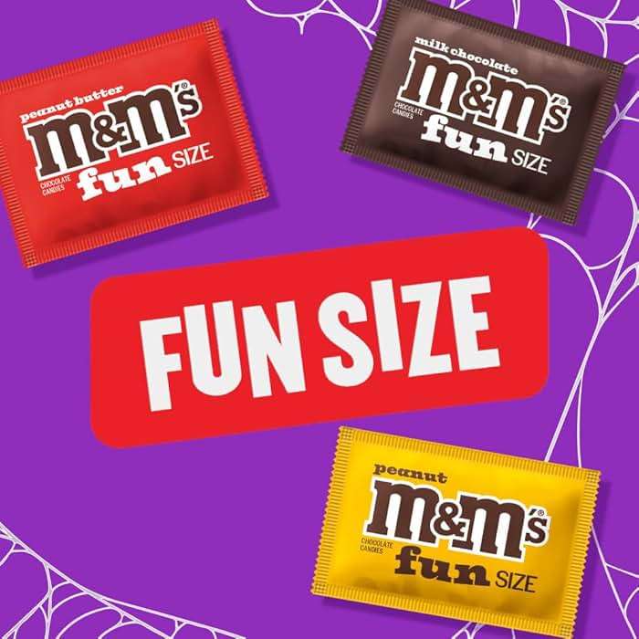 M&M'S Milk Chocolate, Peanut & Peanut Butter Fun Size Variety Pack, Party Size, 19.41 Oz Bulk Candy Bag - Image 3