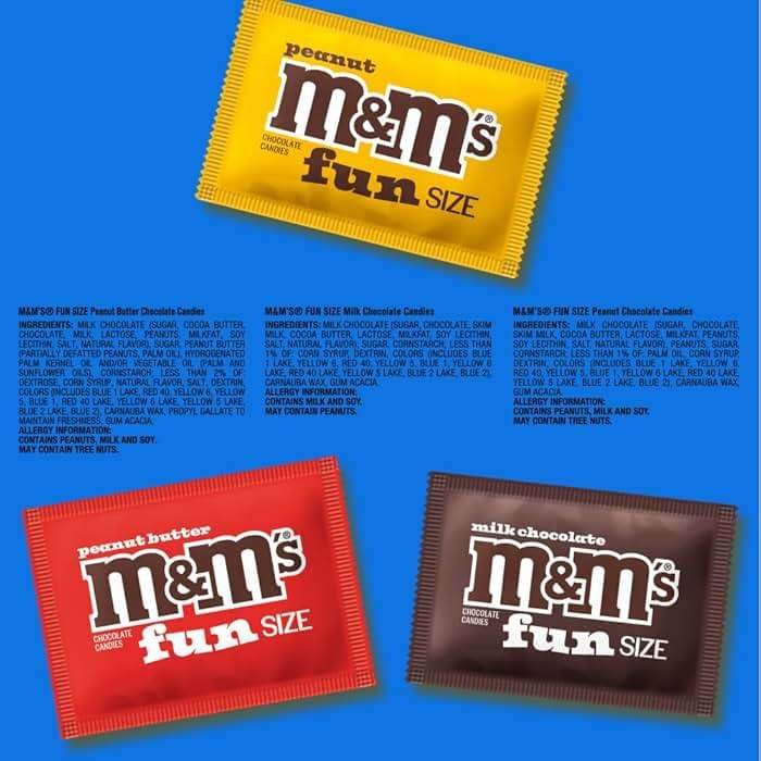 M&M'S Milk Chocolate, Peanut & Peanut Butter Fun Size Variety Pack, Party Size, 19.41 Oz Bulk Candy Bag - Image 8