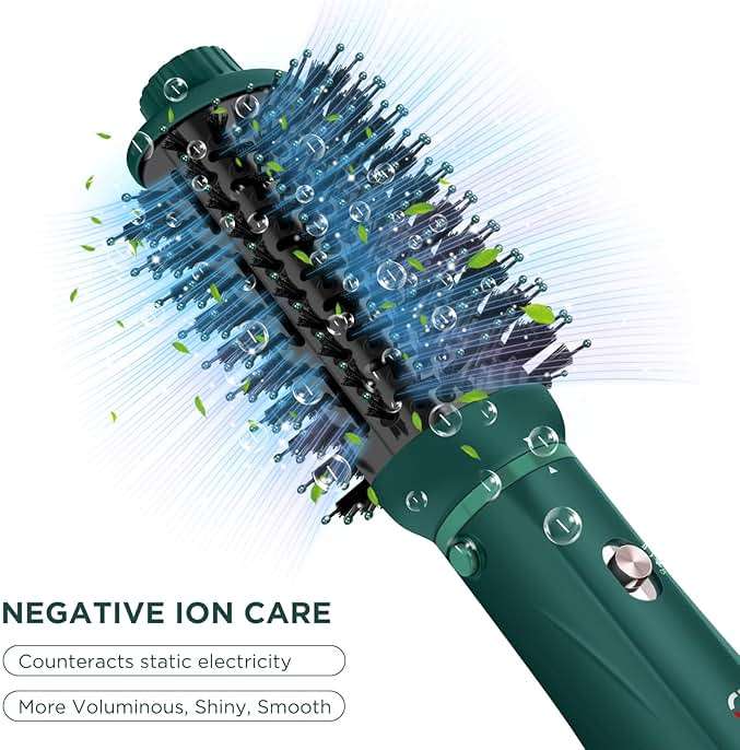IG INGLAM Hair Dryer Brush, 4-in-1 Detachable Blow Dryer Brush, Ionic Diffuser Hair Dryer & Styler Volumizer with Oval Titanium Barrel, One-Step Hot Air Blowout Styler, Dark Green - Image 4