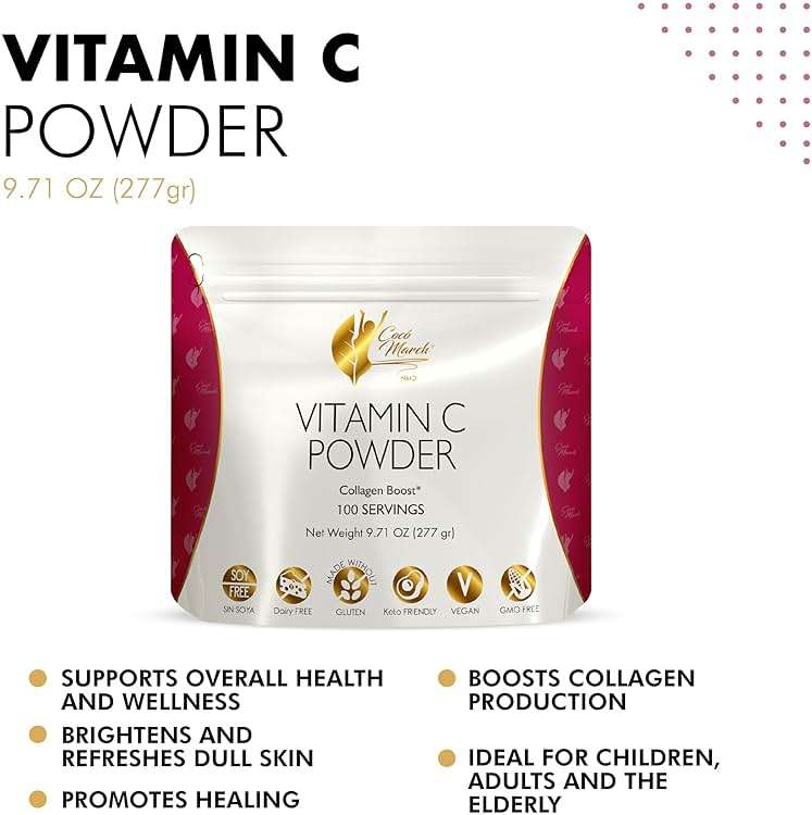 Cocó March N.M.D Vitamin C Powder 1000 mg – Immune Support Supplement with Zinc, Bromelain, Quercetin & L-Lysine, Supports Collagen Production, Vegan, Gluten & Dairy Free, Keto Friendly, 10 oz - Image 4