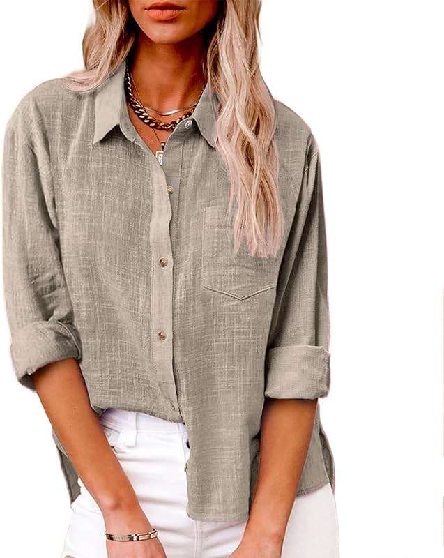 Long Sleeve Button Down Shirts for Women Plus Size Cotton Linen Business Casual Tops Fall Fashion Blouses 2023 - Image 2