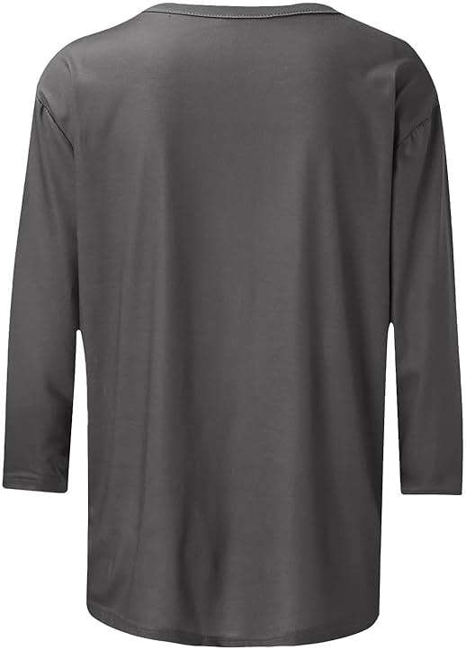 Plus Size Long Sleeve Tops for Women Causal Solid Color Crewneck Tunic Shirts Loose Comfy 3/4 Sleeve Blouses - Image 3