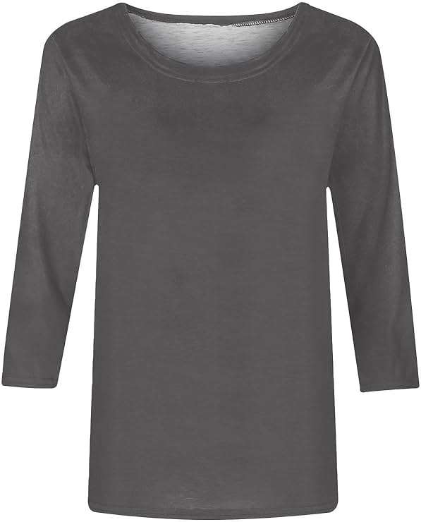 Plus Size Long Sleeve Tops for Women Causal Solid Color Crewneck Tunic Shirts Loose Comfy 3/4 Sleeve Blouses - Image 4