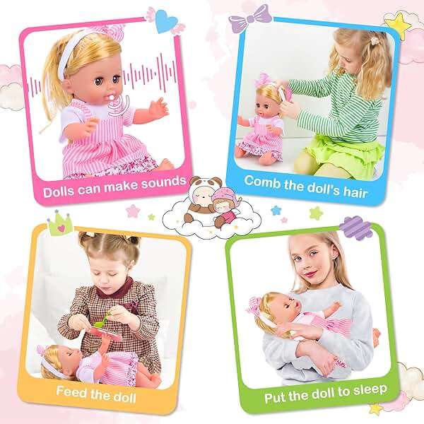 PROOU Baby Care Doll Toys Set, 36PCS Dolls Playset, Hair Salon Pretend Play Toddler Doll Toys Incl 14'' Baby Dolls Toy, Backpack, Hair Dryer, Curler, Xmas Gifts for Age 3 4 5 6+ Years Old Girls Kids - Image 4