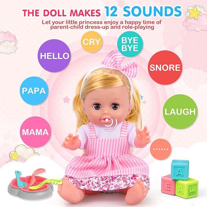 PROOU Baby Care Doll Toys Set, 36PCS Dolls Playset, Hair Salon Pretend Play Toddler Doll Toys Incl 14'' Baby Dolls Toy, Backpack, Hair Dryer, Curler, Xmas Gifts for Age 3 4 5 6+ Years Old Girls Kids - Image 5