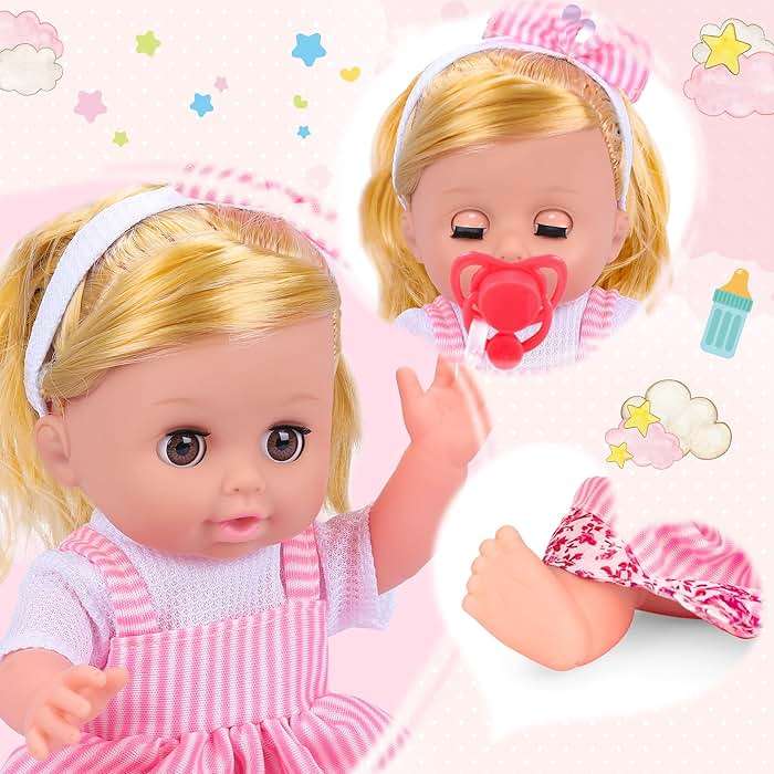 PROOU Baby Care Doll Toys Set, 36PCS Dolls Playset, Hair Salon Pretend Play Toddler Doll Toys Incl 14'' Baby Dolls Toy, Backpack, Hair Dryer, Curler, Xmas Gifts for Age 3 4 5 6+ Years Old Girls Kids - Image 7