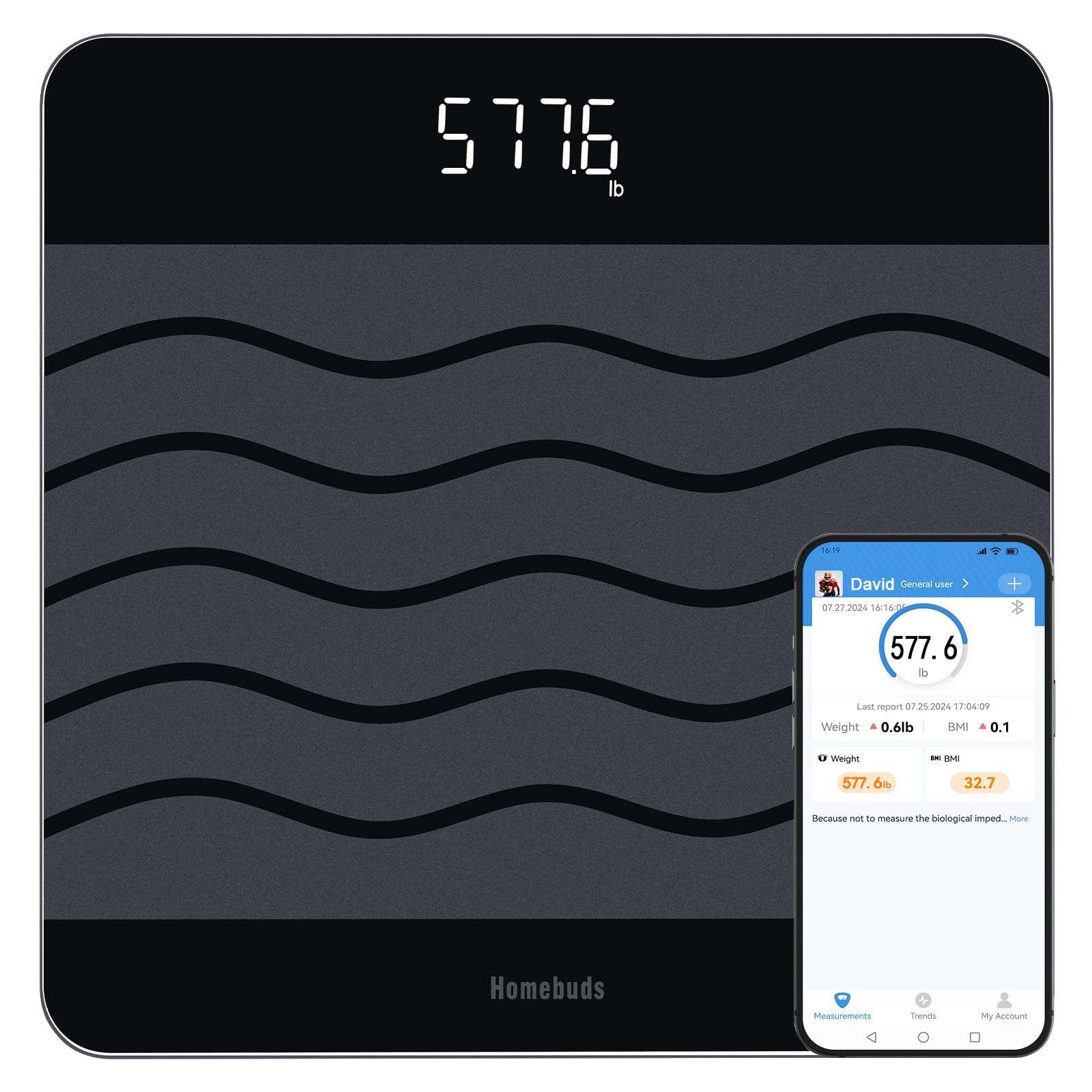 Homebuds 660lb Scale for Body Weight, Precision 0.1lb by Our Professional Scale Factory Since 2001, Smart Digital Weight Scale BMI Via APP, 8mm Non Slip Tempered Glass 12.4 * 12.4in, LED, Black - Image 1