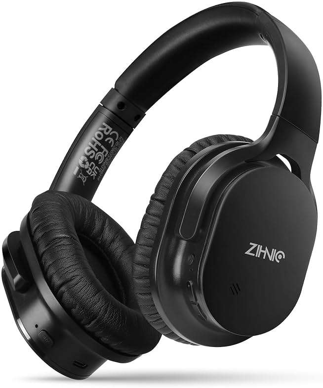 ZIHNIC Bluetooth 5.3 Noise Cancelling Headphones, Over-Ear Wireless Headset with 60H Playtime,Low Latency Game Mode, Lightweight, Deep Bass Hi-Fi Sound for Travel, Home, Office - Black - Image 1