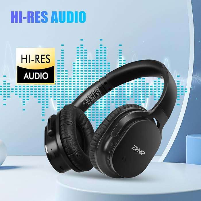 ZIHNIC Bluetooth 5.3 Noise Cancelling Headphones, Over-Ear Wireless Headset with 60H Playtime,Low Latency Game Mode, Lightweight, Deep Bass Hi-Fi Sound for Travel, Home, Office - Black - Image 5