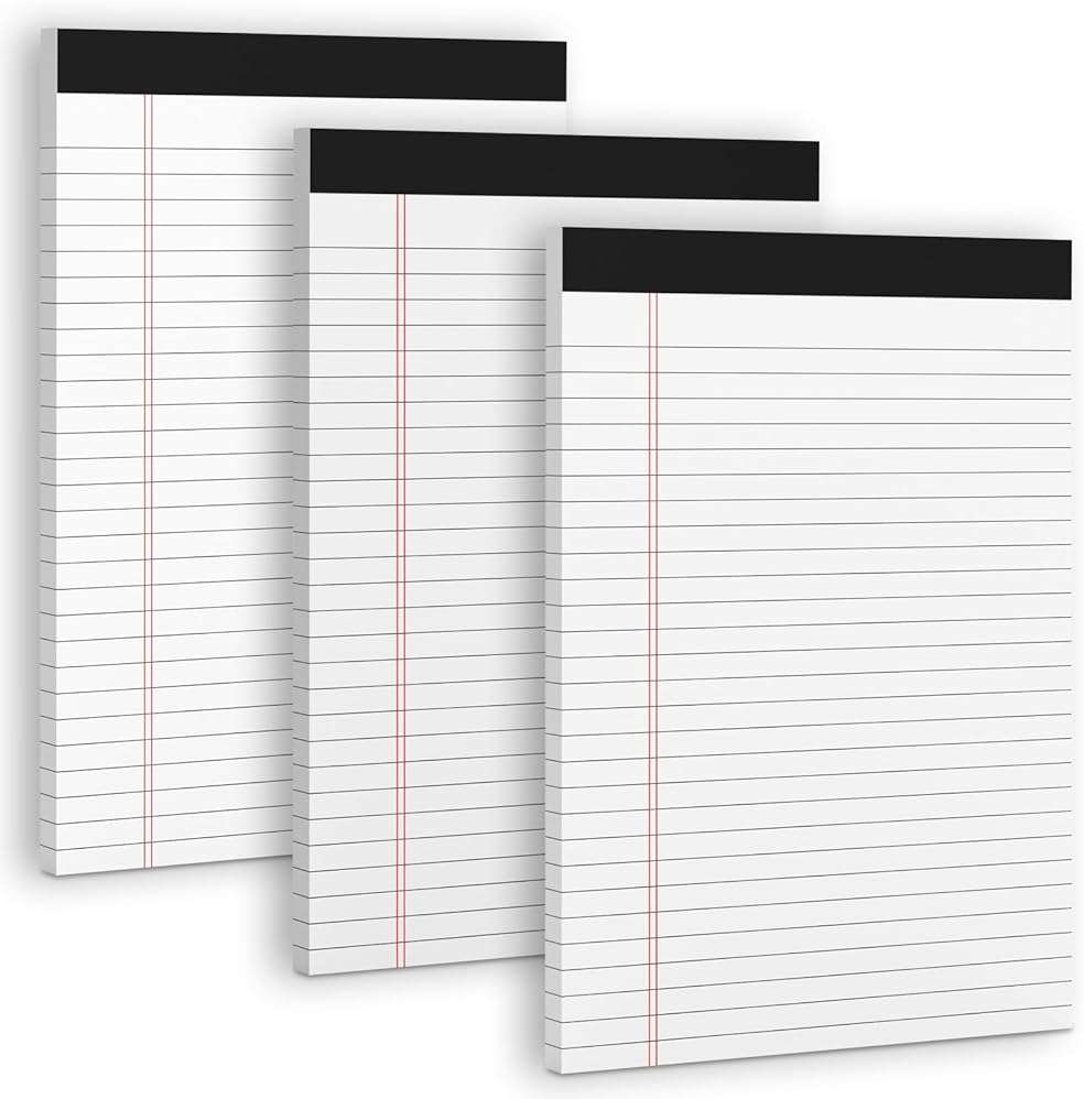 3 Pack White Legal Pads 8.5 x 11 Note Pads, Wide Ruled Notepads, Micro Perforated Lined Note Writing Pads 30 Sheets per Notepad Double-Side Printed Legal Note Pad 8.5x11'' for Home, Office, School - Image 1