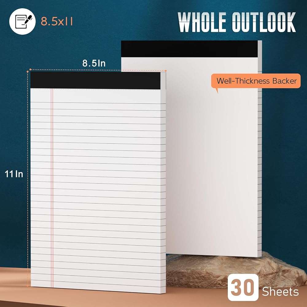 3 Pack White Legal Pads 8.5 x 11 Note Pads, Wide Ruled Notepads, Micro Perforated Lined Note Writing Pads 30 Sheets per Notepad Double-Side Printed Legal Note Pad 8.5x11'' for Home, Office, School - Image 2