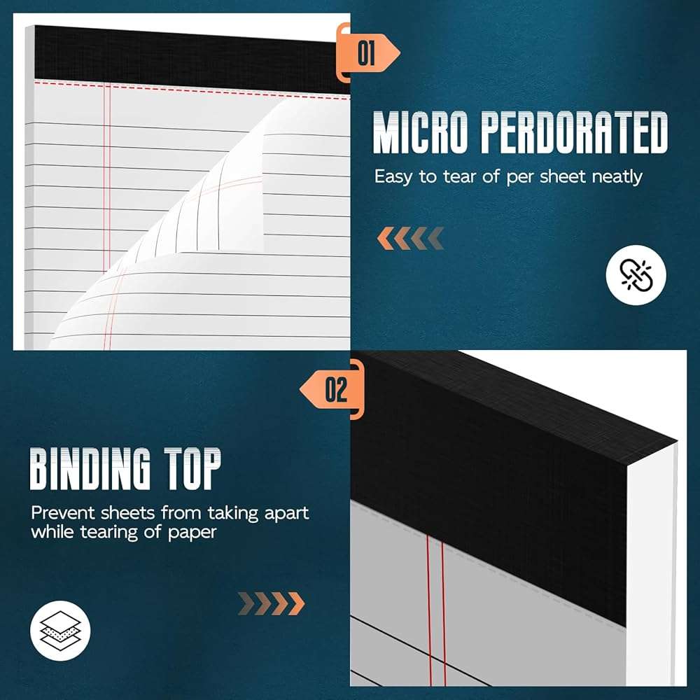 3 Pack White Legal Pads 8.5 x 11 Note Pads, Wide Ruled Notepads, Micro Perforated Lined Note Writing Pads 30 Sheets per Notepad Double-Side Printed Legal Note Pad 8.5x11'' for Home, Office, School - Image 4