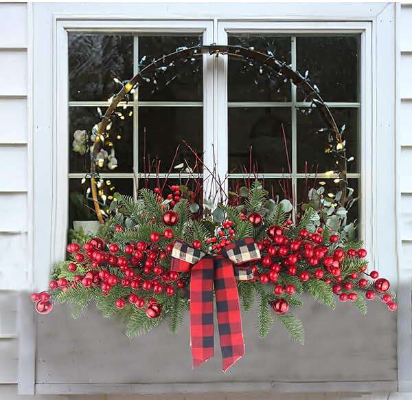 CITYES Christmas Swag Decoration Floral Swag with Berries and Ribbon Bows Christmas Balls 27.56 Inch Greenery Christmas Swag Xmas Door Swag for Front Door Festival Decor Wall Arch Window - Image 2