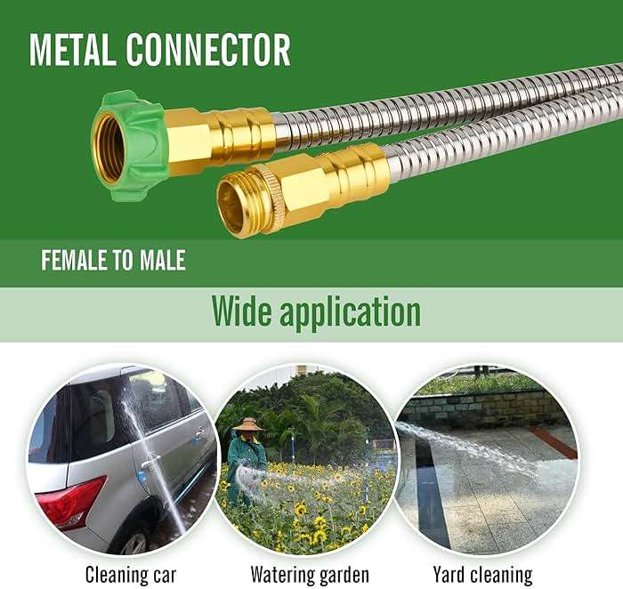 SKYWARD 304 Stainless Steel Garden Hose 15 ft with Female to Male Metal Connector, Anti-Leakage, Flexible & Lightweight Kink Free Water Hose, Easy to Use & Store (15ft) - Image 3