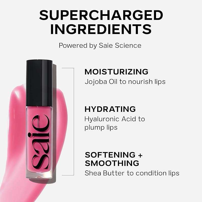 Saie Glossybounce - Hydrating Lip Gloss and Tinted Lip Oil Hybrid with Hyaluronic Acid & Jojoba Oil for Non-Sticky, Ultra-Shiny, Plump & Soft Lips - Everyday Makeup Essential - Kiss (.17 oz) - Image 4