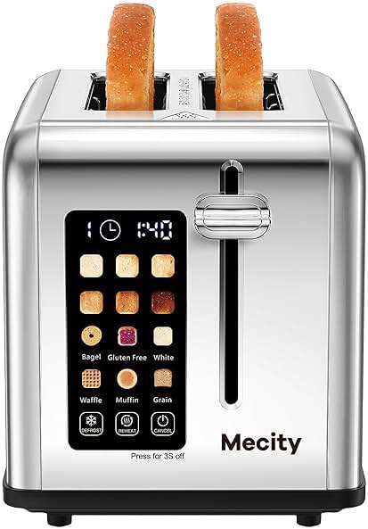 Mecity 2 Slice Toaster Touch Screen 1.5" Wide Slot, Stainless Steel Smart Bread Toaster for Bagel Muffin Waffle Gluten Free Breads, Timer, Defrost, Reheat, 120V 825W - Image 1
