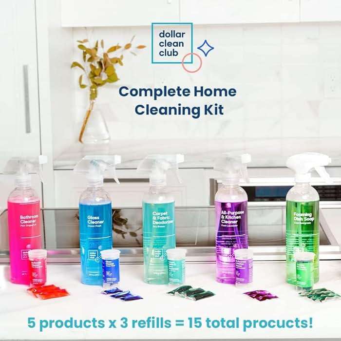 DOLLAR CLEAN CLUB Complete Home Cleaning 15 Pack Kit, Kitchen, Bathroom, Carpet, Dish, and Glass Cleaner Refills - Image 3