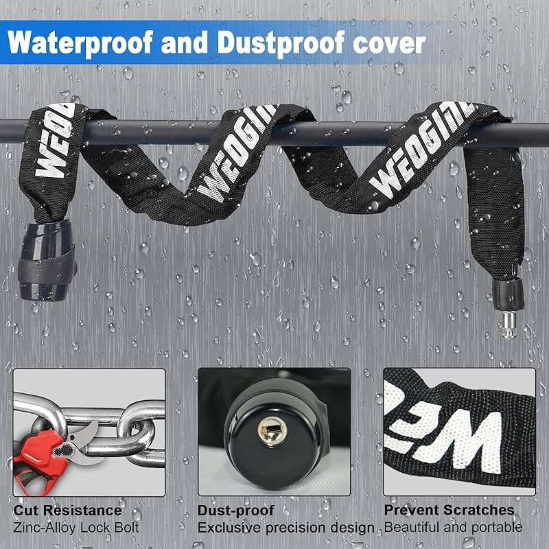 Bike Chain Lock, Heavy Duty Anti-Theft Bicycle Chain Lock, 2.72 Ft Security Bike Locks with 3 Keys, Waterproof Lock Chain for Bike, Bicycle, Scooter, Motorcycle, Door, Gate, Fence - Image 4