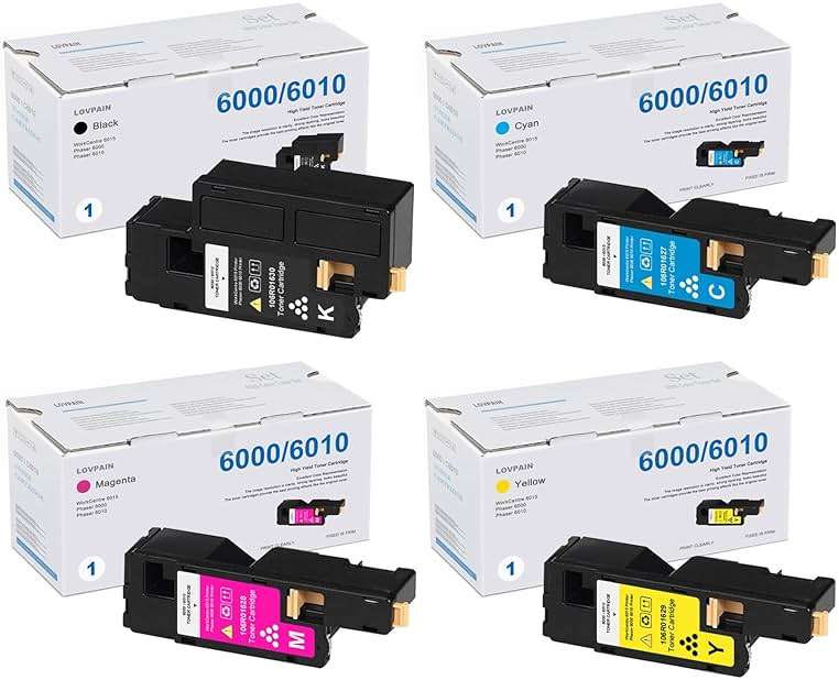 Phaser 6000 / 6010 Toner Cartridges (4Pack, BK/C/M/Y) - Lovn Compatible 106R01630 106R01627 106R01628 106R01629 Toner Cartridge Replacement for Xerox WorkCentre 6015 Phaser 6000 6010 Printer - Image 1
