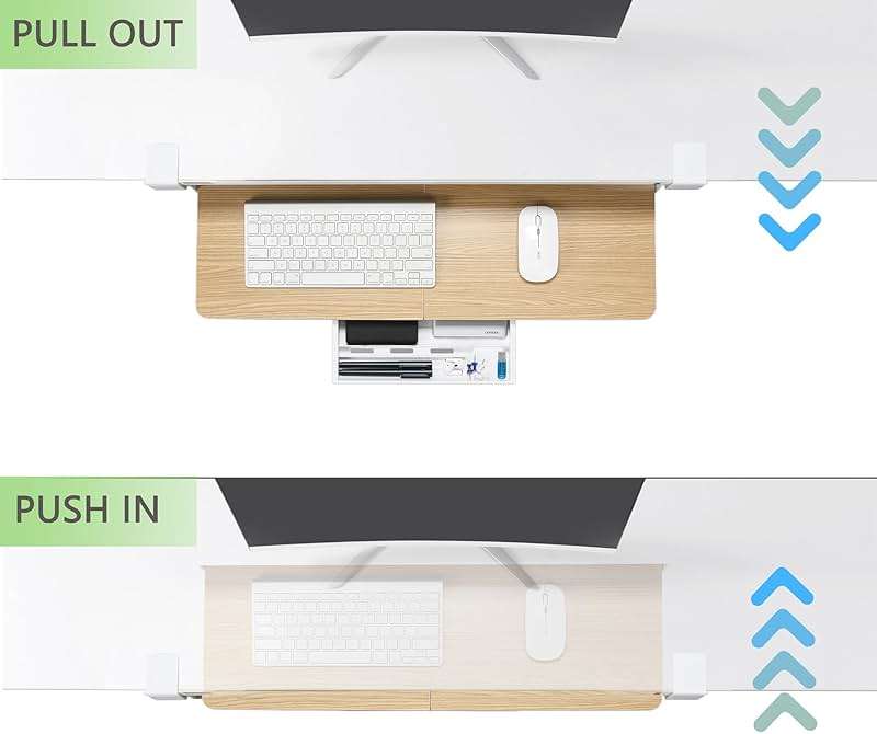 ETHU Keyboard Tray Under Desk, 26.77" X 11.81" Large Size Keyboard Tray with C Clamp-on Mount Easy to Install, Computer Keyboard Stand, Ergonomic Keyboard Tray for Home and Office (Oak) - Image 5