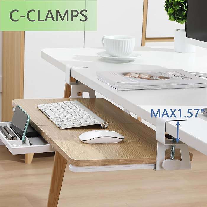 ETHU Keyboard Tray Under Desk, 26.77" X 11.81" Large Size Keyboard Tray with C Clamp-on Mount Easy to Install, Computer Keyboard Stand, Ergonomic Keyboard Tray for Home and Office (Oak) - Image 6