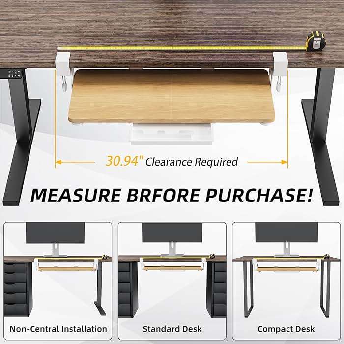 ETHU Keyboard Tray Under Desk, 26.77" X 11.81" Large Size Keyboard Tray with C Clamp-on Mount Easy to Install, Computer Keyboard Stand, Ergonomic Keyboard Tray for Home and Office (Oak) - Image 7