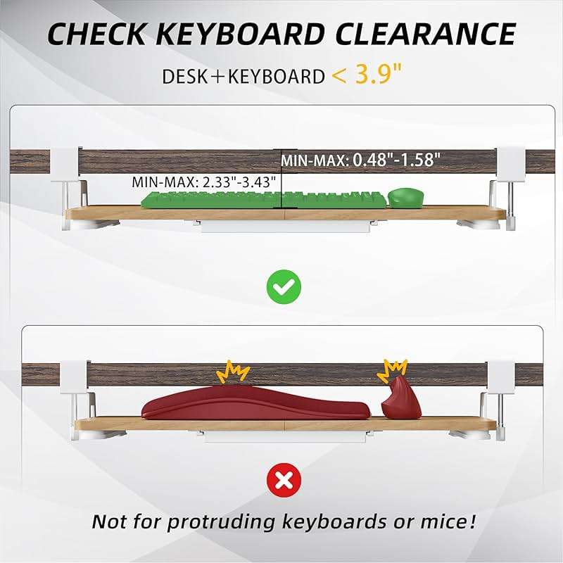 ETHU Keyboard Tray Under Desk, 26.77" X 11.81" Large Size Keyboard Tray with C Clamp-on Mount Easy to Install, Computer Keyboard Stand, Ergonomic Keyboard Tray for Home and Office (Oak) - Image 9