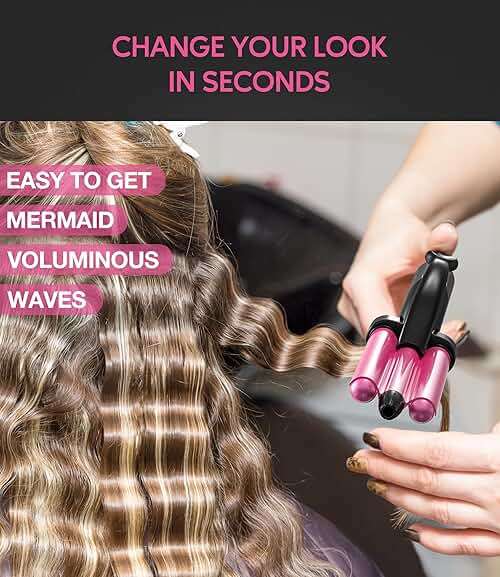 Farery Mini 3 Barrel Hair Waver - Portable Beach Wave Curling Iron for Short Hair, 1/2 Inch Ceramic Crimper with 3 Temp Settings & 30s Fast Heating, Dual Voltage Travel Hair Waver for Women, Pouch Bag - Image 3