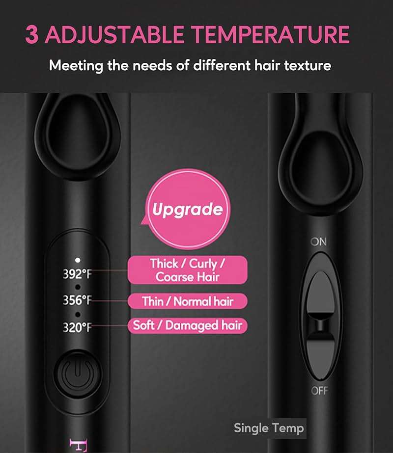 Farery Mini 3 Barrel Hair Waver - Portable Beach Wave Curling Iron for Short Hair, 1/2 Inch Ceramic Crimper with 3 Temp Settings & 30s Fast Heating, Dual Voltage Travel Hair Waver for Women, Pouch Bag - Image 4