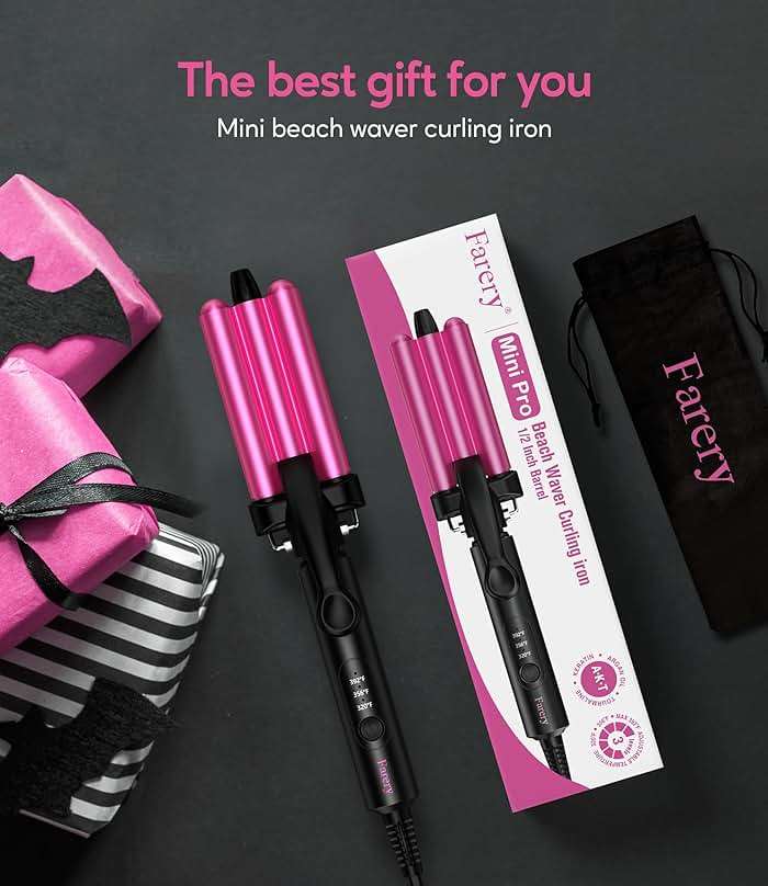 Farery Mini 3 Barrel Hair Waver - Portable Beach Wave Curling Iron for Short Hair, 1/2 Inch Ceramic Crimper with 3 Temp Settings & 30s Fast Heating, Dual Voltage Travel Hair Waver for Women, Pouch Bag - Image 6
