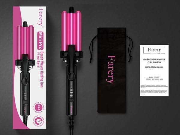 Farery Mini 3 Barrel Hair Waver - Portable Beach Wave Curling Iron for Short Hair, 1/2 Inch Ceramic Crimper with 3 Temp Settings & 30s Fast Heating, Dual Voltage Travel Hair Waver for Women, Pouch Bag - Image 9