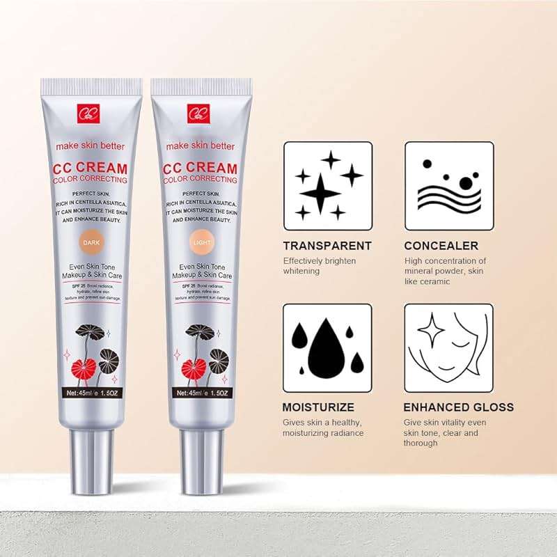 Color Correcting CC Cream with SPF 25, Coverage Lightweight Foundation, Hydrating Serum, Even Skin Tone Makeup and Skin Care, Boost Radiance, Refine Skin Texture, Avoid Sun Damage (LightLight, 1PCS) - Image 3